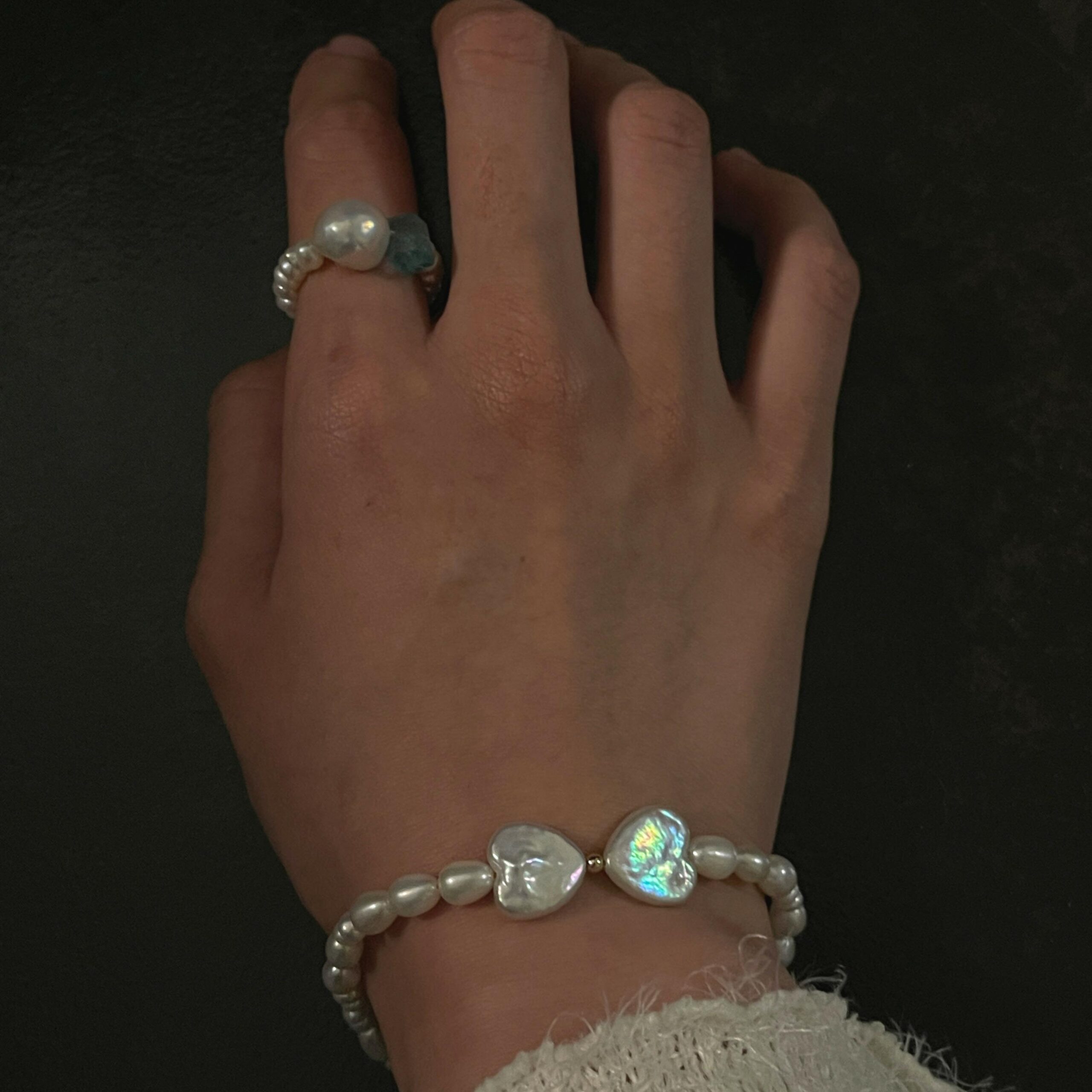 14K Gold-Filled Luxurious Moonlit Embrace Bracelet with Heart Baroque Pearl Bow & Labradorite - Image 2
