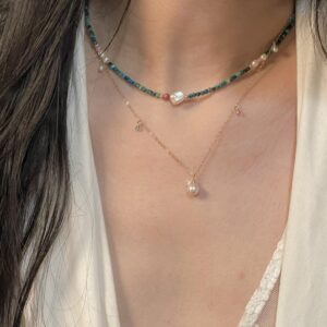 14K Gold-Filled Delicate STARLIGHT.NIGHT Necklace with Tourmaline & Freshwater Pearls