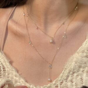 14K Gold-Filled Dazzling Charming STARLIGHT SHINING Necklace with Freshwater Pearls & Zirconia