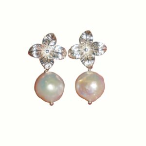 Sterling Silver AURORA WHISPER Earrings with Baroque Pearl & Clover, Everyday Luxury
