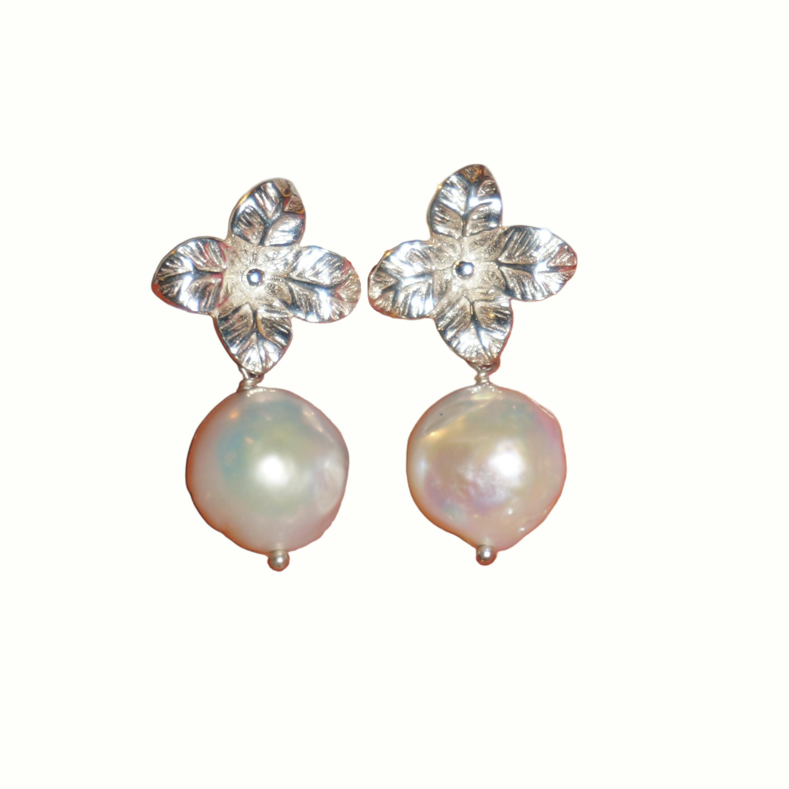 Sterling Silver AURORA WHISPER Earrings with Baroque Pearl & Clover, Everyday Luxury