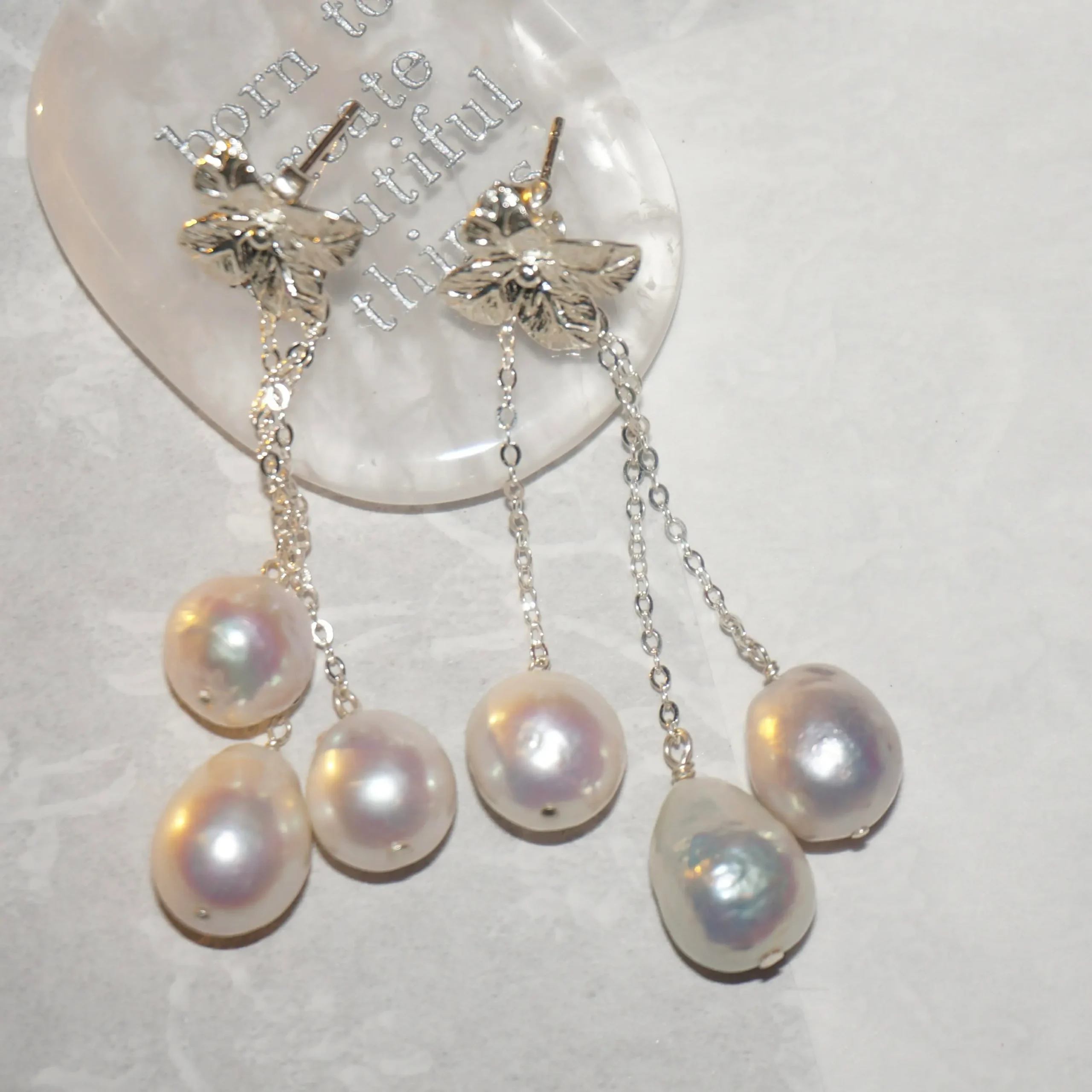 Sterling Silver Romantic MUSE WHISPER Convertible Baroque Pearl Earrings with Lucky Clover