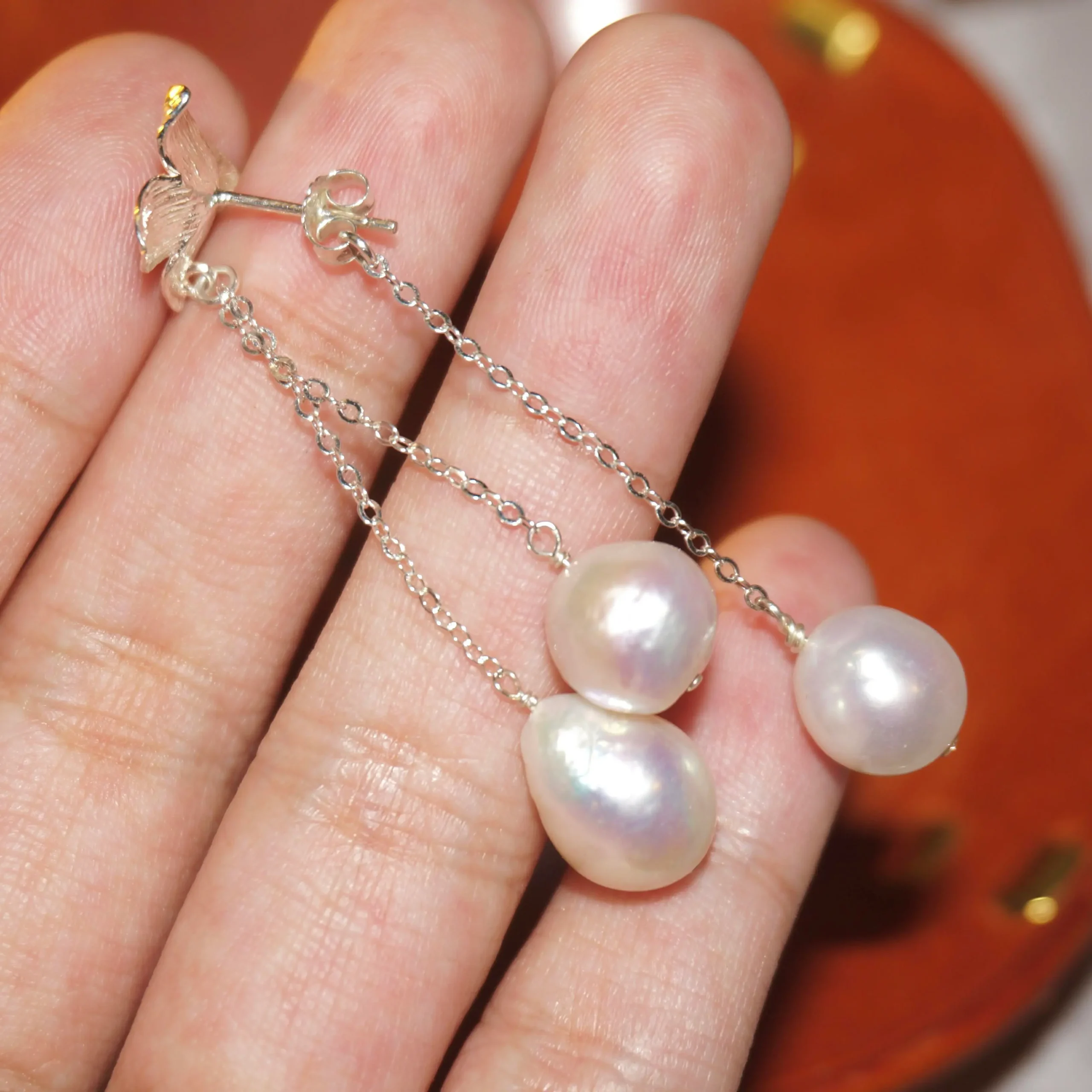 Sterling Silver Romantic MUSE WHISPER Convertible Baroque Pearl Earrings with Lucky Clover - Image 5