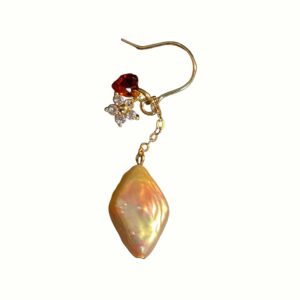 14K Gold-Filled Romantic Dainty WIND Baroque Pearl & Red Heart Zircon Earrings