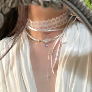 sterling silver layering dreamy princess shining heart necklace/bracelet with freshwater pearls & zircon
