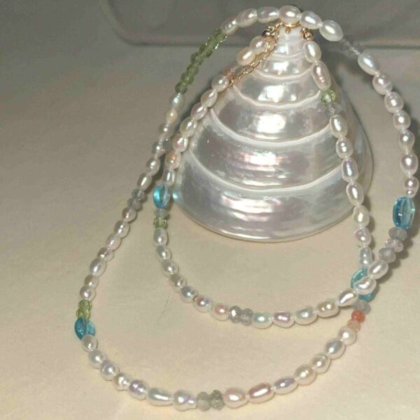 40+4CM AAA Grade Keshi Pearls Elegant Blue APATITE BUBBLE Handmade Everyday Necklace for Women Noctelia Pearl