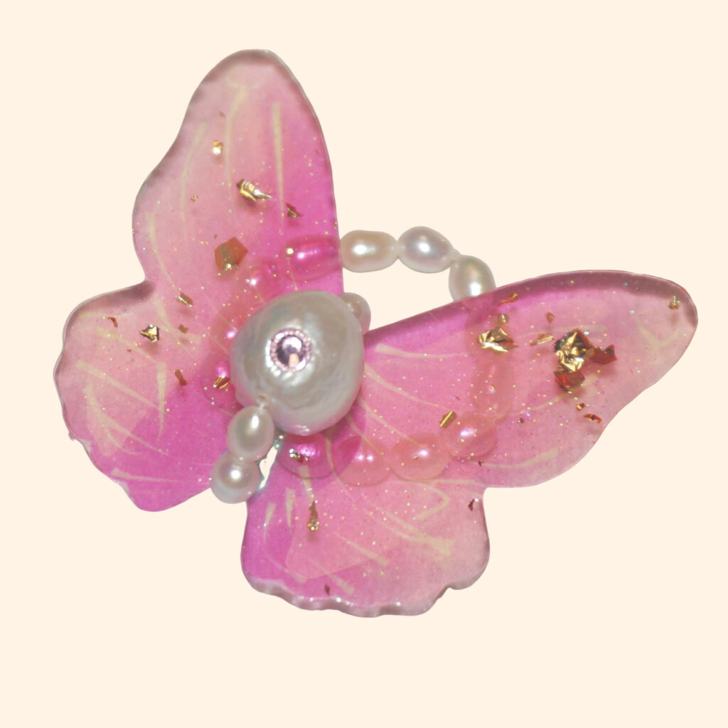 14K Gold-Filled Dazzling UV MIRACLE Butterfly Ring with Baroque Pearl & Zircon