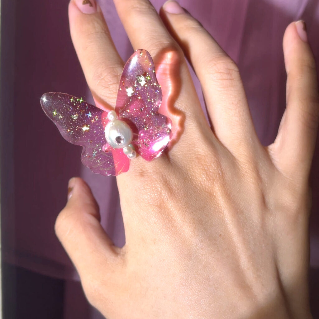 14K Gold-Filled Dazzling UV MIRACLE Butterfly Ring with Baroque Pearl & Zircon