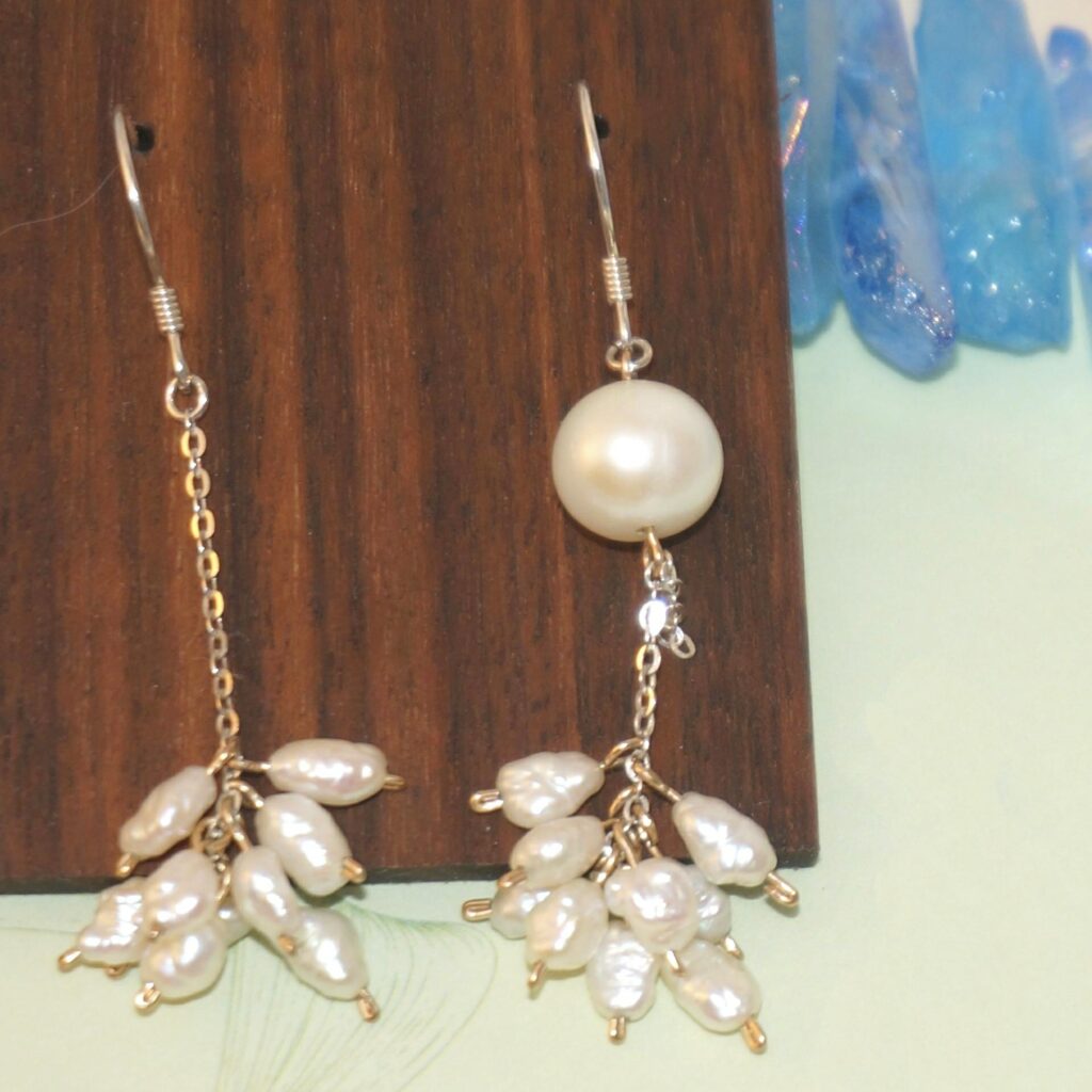 Dreamy Sterling Silver &14K Gold Filled MOONLIGHT Earrings with Baroque Pearl