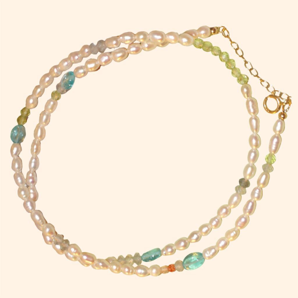 Noctelia Pearl 40+4CM AAA Grade Keshi Pearls and Blue Apatite Bubble Necklace, Handmade Elegant Everyday Jewelry for Women