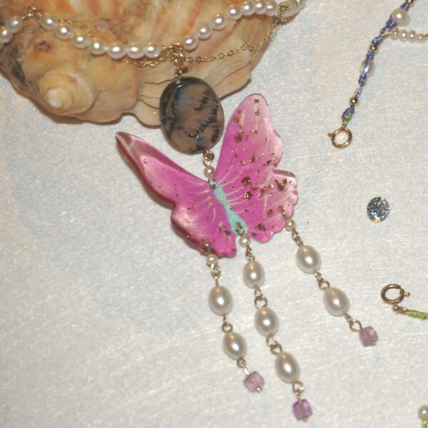 Noctelia Pearl 14K Gold-Filled DIANA Butterfly Pearl Necklace, Romantic Multi-Layered Handmade Jewelry for Women